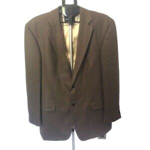 Nautica Brown Wool Blazer Jacket Size 44L 44 Long Windowpane Plaid Sport Coat
